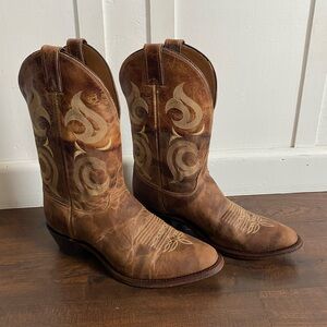 Justin Bent Rail Western Boots Puma Tan Brown Distressed Leather 9 1/2D USA MADE